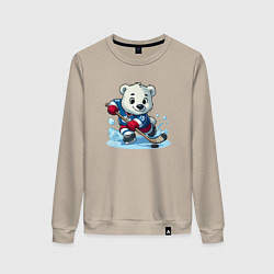 Свитшот хлопковый женский Полярный медвежонок хоккейный форвард, цвет: миндальный