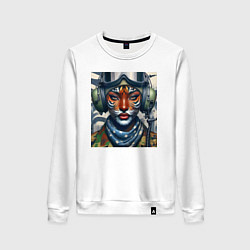 Свитшот хлопковый женский Tigress girl military pilot, цвет: белый