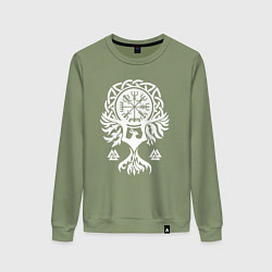 Свитшот хлопковый женский Символика - язычество севера, цвет: авокадо