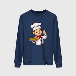 Свитшот хлопковый женский Поварёнок с пиццей, цвет: тёмно-синий