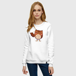 Свитшот хлопковый женский Привет от совы, цвет: белый — фото 2