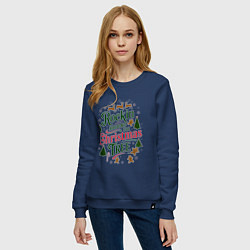 Свитшот хлопковый женский Новогодняя атмосфера rockin around the christmas t, цвет: тёмно-синий — фото 2