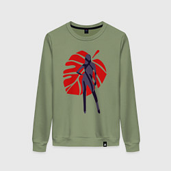 Свитшот хлопковый женский Девушка на фоне монстеры, цвет: авокадо