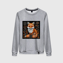Свитшот хлопковый женский Лиса в ночном лесу, цвет: меланж