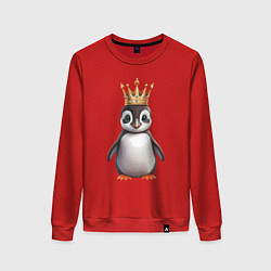 Свитшот хлопковый женский Пингвинчик в короне, цвет: красный