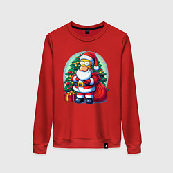 Свитшот хлопковый женский Santa Simpson - ai art, цвет: красный