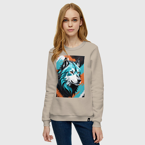 Женский свитшот Серо-голубой волк / Миндальный – фото 3