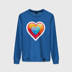 Свитшот хлопковый женский Разноцветное сердечко с обводкой, цвет: синий