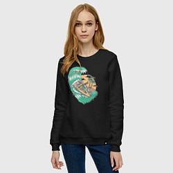 Свитшот хлопковый женский Серфингист гитарист, цвет: черный — фото 2