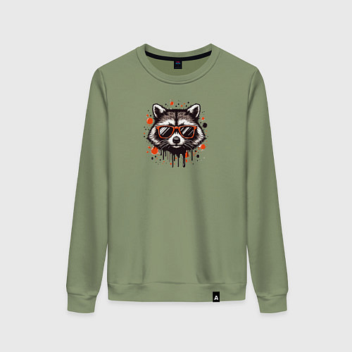 Женский свитшот Голова енота с брызгами краски / Авокадо – фото 1