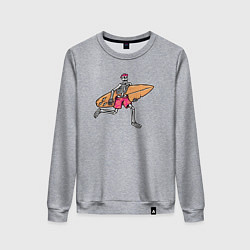 Свитшот хлопковый женский Скелетик с серфом, цвет: меланж