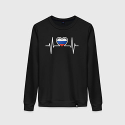 Свитшот хлопковый женский Россия в сердце, цвет: черный