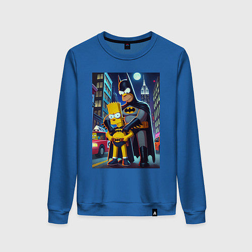 Женский свитшот Batsimpson with son Bart - ai art fantasy / Синий – фото 1