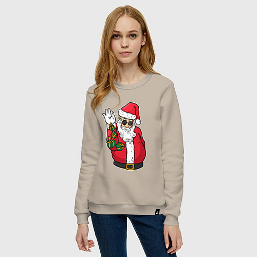 Женский свитшот Дед мороз сыплет подарками / Миндальный – фото 3