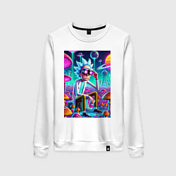 Свитшот хлопковый женский Рик в неоновых очках среди грибов, цвет: белый