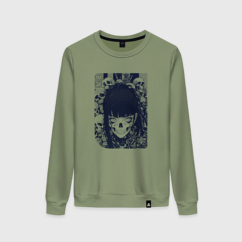 Женский свитшот Кибернетическая девушка-скелет / Авокадо – фото 1