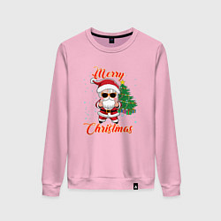 Свитшот хлопковый женский Дед мороз поздравляет с новым годом, цвет: светло-розовый