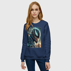 Свитшот хлопковый женский Веном в профиль - нейроарт фантазия, цвет: тёмно-синий — фото 2