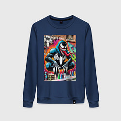 Свитшот хлопковый женский Веном сидит на кортах - граффити, цвет: тёмно-синий