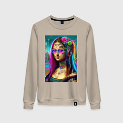 Свитшот хлопковый женский The Gioconda of our days is eclectic, цвет: миндальный