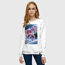 Свитшот хлопковый женский Кристальный волк на снегу, цвет: белый — фото 2