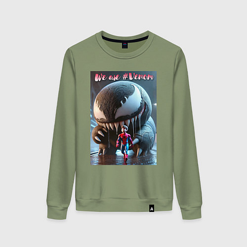 Женский свитшот Мультяшные Веном и человек паук - мем / Авокадо – фото 1