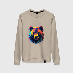 Свитшот хлопковый женский Медведь абстракция, цвет: миндальный