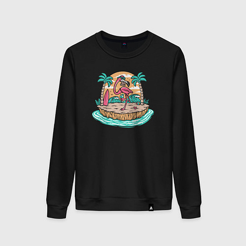 Женский свитшот Фламинго на острове / Черный – фото 1