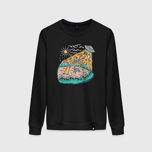 Женский свитшот НЛО на пляже / Черный – фото 1