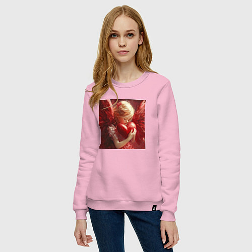 Женский свитшот Ангел любви с сердцем в руках / Светло-розовый – фото 3