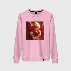 Свитшот хлопковый женский Ангел любви с сердцем в руках, цвет: светло-розовый