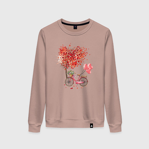 Женский свитшот Велосипед с сердечным деревом и цветами / Пыльно-розовый – фото 1