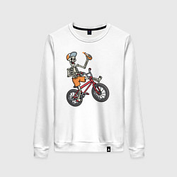 Свитшот хлопковый женский Скелетик на велосипеде, цвет: белый