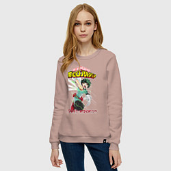 Свитшот хлопковый женский Моя геройская академия Деку, цвет: пыльно-розовый — фото 2