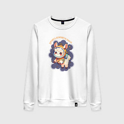 Свитшот хлопковый женский Овечка космонавт вышла в открытый космос, цвет: белый