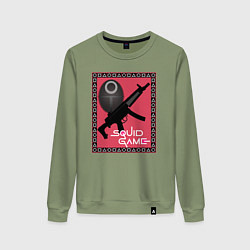 Свитшот хлопковый женский Squid game gun and mask, цвет: авокадо