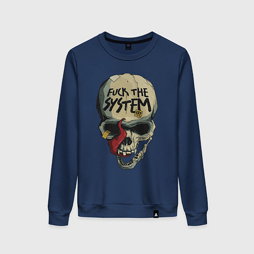 Женский свитшот Skull - fuck the system / Тёмно-синий – фото 1