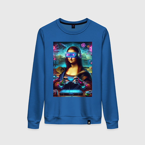 Женский свитшот Mona Lisa is an avid gamer - cyberpunk / Синий – фото 1