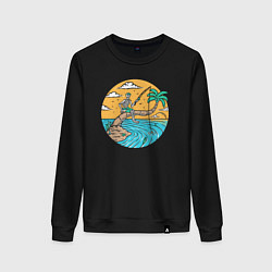 Свитшот хлопковый женский Рыбалка на пальме, цвет: черный