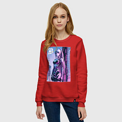 Свитшот хлопковый женский Киберпанк девчонка Барби - нейроарт фантазия, цвет: красный — фото 2