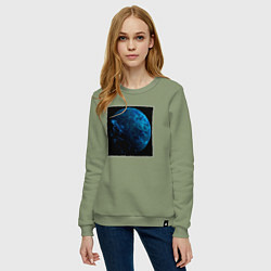 Свитшот хлопковый женский Синяя планета трещины, цвет: авокадо — фото 2