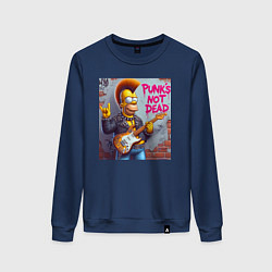 Свитшот хлопковый женский Homer Simpson - punks not dead, цвет: тёмно-синий