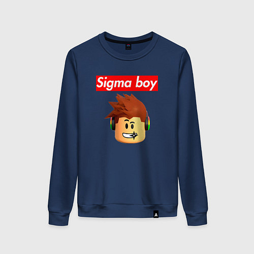 Женский свитшот Sigma boy roblox head - мем Роблокс Сигма бой / Тёмно-синий – фото 1