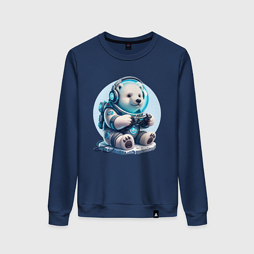 Женский свитшот Белый медвежонок - киберспорт / Тёмно-синий – фото 1