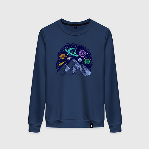 Женский свитшот Космос над горами / Тёмно-синий – фото 1