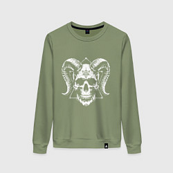 Свитшот хлопковый женский Рогатый череп, цвет: авокадо