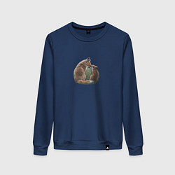 Свитшот хлопковый женский Лиса и лисёнок, цвет: тёмно-синий