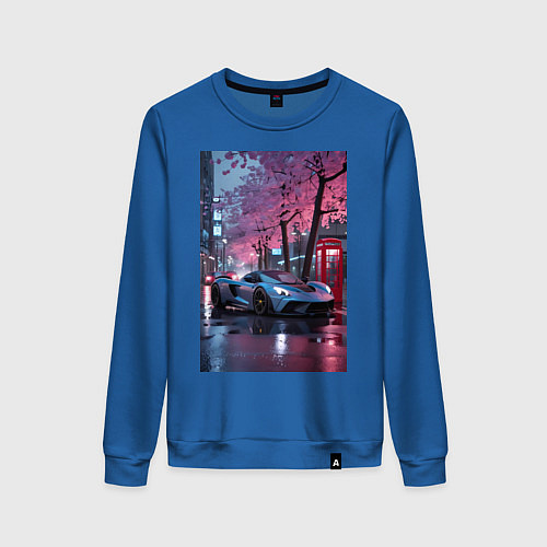 Женский свитшот Суперкар и сакура / Синий – фото 1