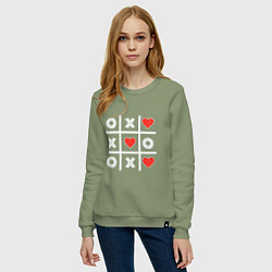 Свитшот хлопковый женский Крестики нолики, цвет: авокадо — фото 2