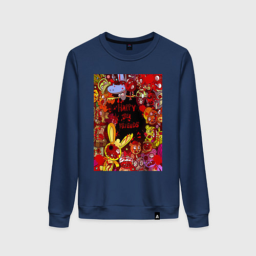 Женский свитшот Счастливые лесные друзья - мясо / Тёмно-синий – фото 1